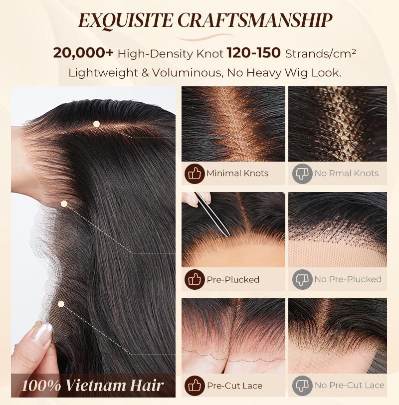 Arabella Hair Glueless 13x6 Ear to Ear Body Wave/Straight 220% 15A Raw Human Hair Wig Natural Black Easy Wear Pre-Cut Lace Wavy Wigs Unprocessed Virgin Hair