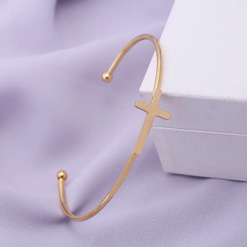 Miabella 925 Sterling Silver or 18K Gold Plated Italian Adjustable Sideways Cross Cuff Bangle Bracelet for Women 7.25-7.5 Inch, Made in Italy