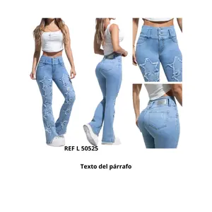Premium Colombian flared jeans with beautiful, shimmering embroidery, a push-up effect that enhances the buttocks, and a fitted cut with a delicate rhinestone design that accentuates curves. Beautiful jeans