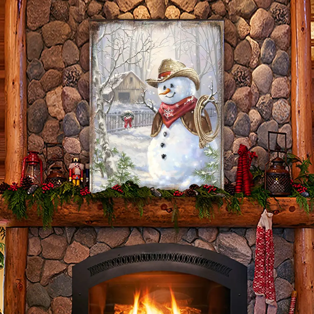 Designocracy 95604B-1541-08 Artistic Cowboy Snowman Wooden Wall Artwork - 7.5x5.5 in. Petite Decor, Christmas Decoration, Holiday Gift for Kitchen Display & Home Decor