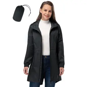 33,000ft Women's Long Rain Jackets with Hood Packable Waterproof Trench Coats Windbreaker