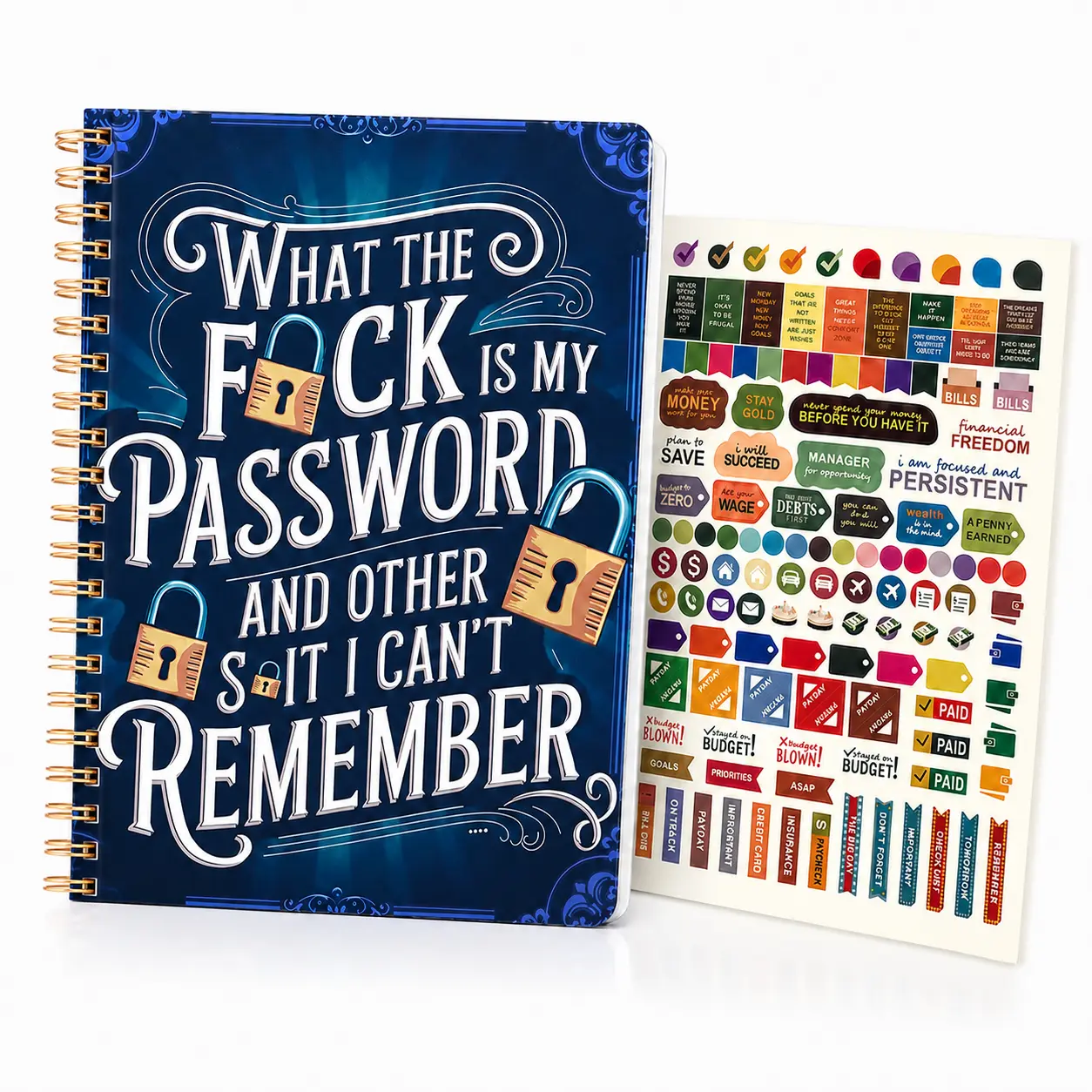 1 Pack Funny Password Notebook What The Fu-ck My Password & Forgotten Stuff Journal Novel & Creative Password Keeper Spiral Bound with Lock Icons & Funny Security Phrases