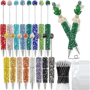 48 count DIY  Beadable Pen Kit - 16 Plastic Rhinestone Beaded Pens Bulk with Refills & Bags - Beaded Pen Kit for Students & Teachers - School Projects, Office Gifts (Multicolor)