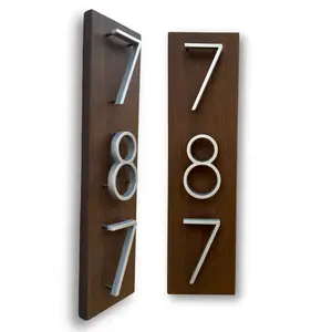 Wood House Number Sign with Modern Floating Numbers