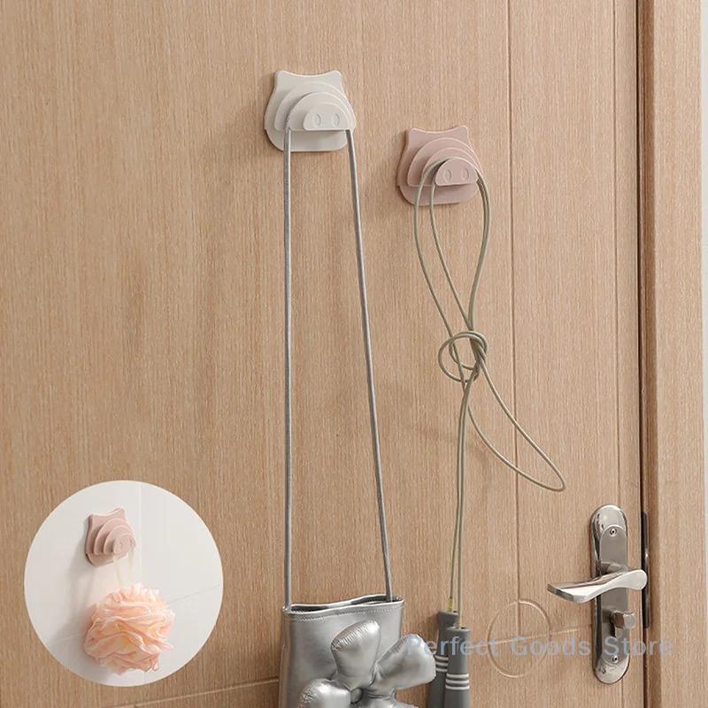 Cute Pig Shaped Wall Hooks Multilayer Self Adhesive Bag Skipping Rope Headphone Data Cable Hook Storage Holder Door Back Hanger