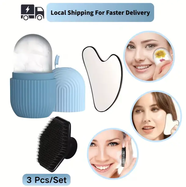 3pcs Gua Sha, Ice Roller, And Face Scrubber Looksmaxxing Kit