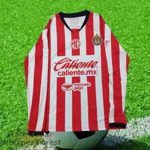 2425 Chivas De Guadalajara Home Jersey Vintage Mexico Red and White Stripe long sleeves Top Football Jersey LIGAMX