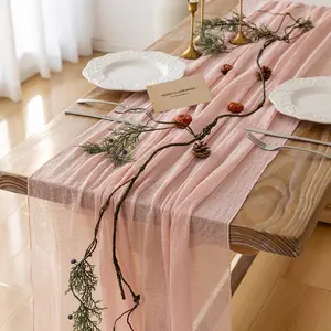 Keketo Blush Pink Valentine's Day Table Runner Cheese Cloth Rustic Gauze Cheesecloth Table Runner 120 Inch 10 FT for Wedding Baby Shower Bridal Shower Party Sheer Boho Spring Home Decorations
