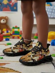 Demon Slayer Tanjiro Cosplay Eva Lightweight Breathable Kids Casual Sports Shoes, Casual Trainers, Print, Textile Upper, All Seasons