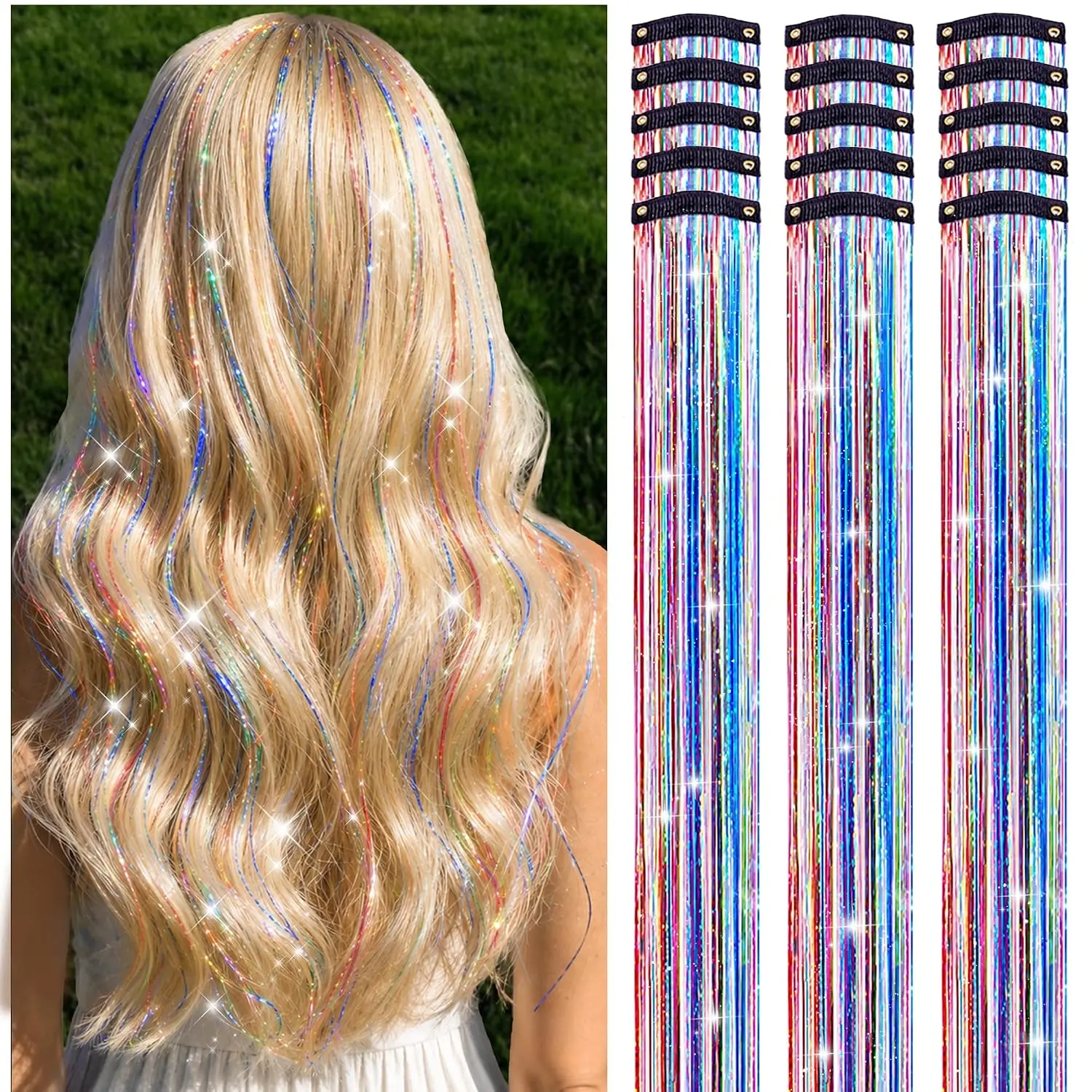 14 Pcs Colorful Glitter Hair Accessories for Women Girls Kids, 22 Inch Glitter Extensions for Party Birthday, Gifts for Teenage Girls (Dreamy Colorful)