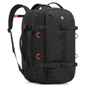 TOLACCEA Large Expandable Casual Travel Backpack Duffle Bag, 40L-50L TSA-Friendly Carry-On with Wet-Dry Compartment, Convertible Rucksack Fits 16-Inch Laptop for Work & Business Travel