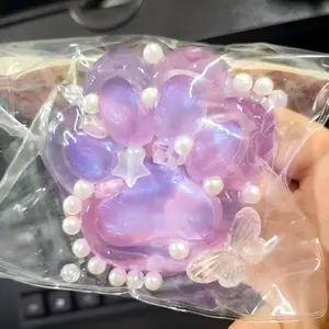 Crystal Cat Paw Squeeze Toy, DIY Stress Relief Handmade Craft, High Aesthetic Girl Gift, Soft Texture, Decompression Squeeze, Squishy