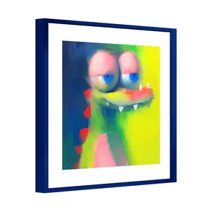 Framed Whimsical Crocodile Wall Art - Funny Cartoon Animal Wall Decor for Playroom Kids Room & Bathroom - Modern Matte Canvas Print - Unique Birthday Gift Ready to Hang 16x16 Inch Decoration Poster