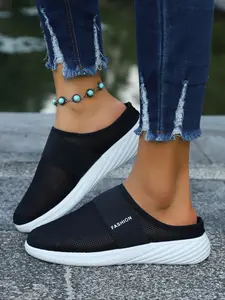 Women's Casual Round Toe Slip-On Sneakers, Breathable Mesh Upper, Lightweight Rubber Sole, All-Season Comfort Shoes