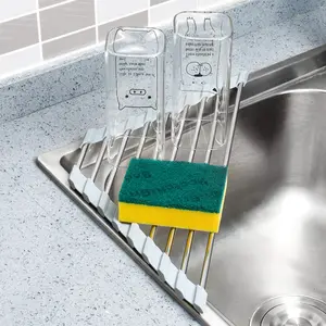 Stainless Steel Triangular Drainage Rack for Home Kitchen - Multifunctional Rollable Sink Mat Organiser