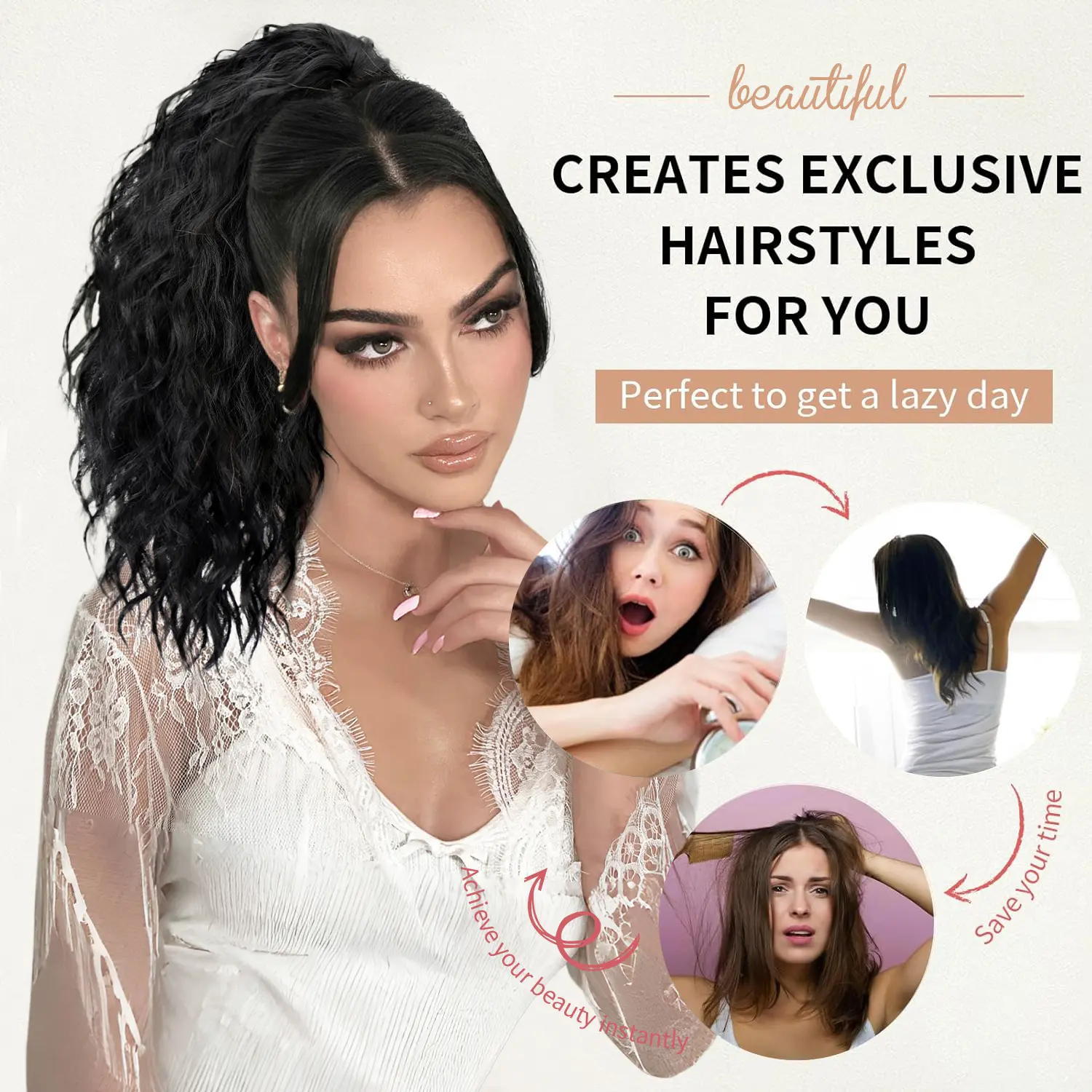 Iridescent Claw Ponytail Extension Black Brown 18" Curly Pony Tail Clip in Hair Extensions for Women Fluffy Natural Looking Synthetic Hairpiece for Daily Use Iridescent Claw Ponytail Extension Black Brown 18" Curly Pony Tail Clip in Hair Extensions for Women Fluffy Natural Looking Synthetic Hairpiece for Daily Use