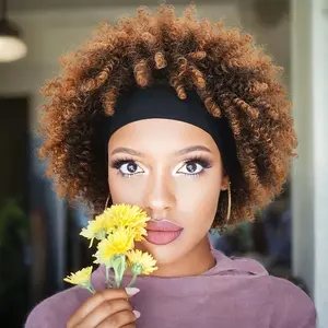 Afro Curly Headband Wigs Short Afro Kinky Curly Wigs for Women Synthetic Afro Scarf Wigs for Women and Men