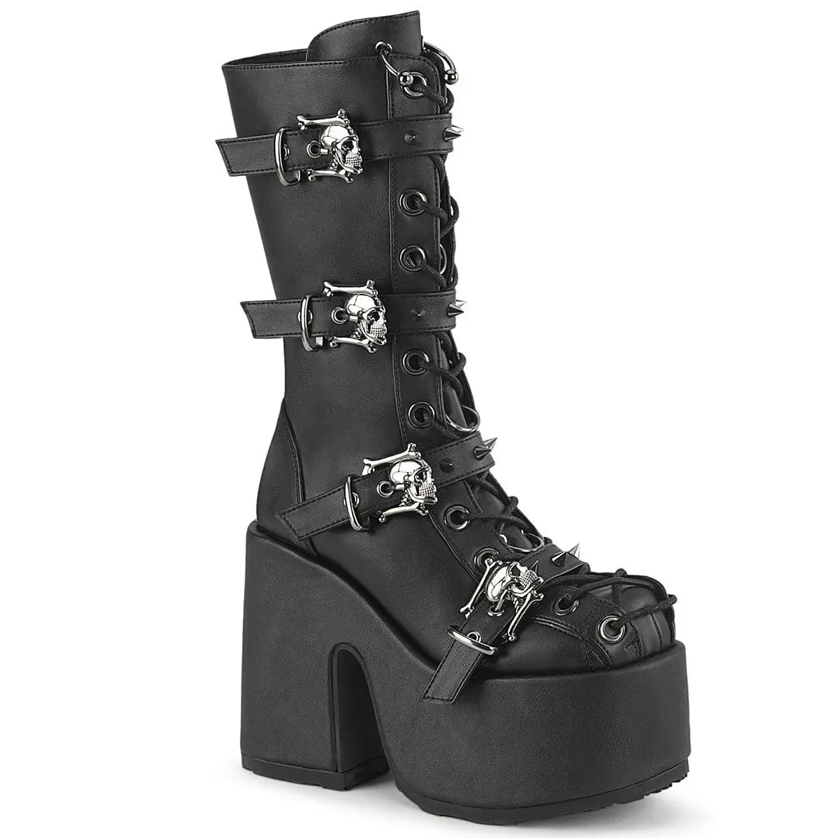 Demonia Camel-115 Black Vegan Leather Knee-high Boots