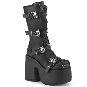 Demonia Camel-115 Black Vegan Leather Knee-high Boots