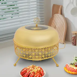 CNCEST 8L Gold Stainless Steel Chafing Dish Elegant Floral Buffet Server with 2.11Gal Food Pan & Water Basin for Weddings/Catering (Alcohol Fuel Compatible)