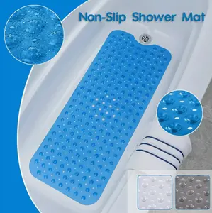 Power Grip Extra Long Bath Tub & Shower Mat 39x16  Wet Floor Non-slip For Bathroom 30% Longer Bathtub Mats 200 Suction Cups Drain Holes (1 Navy)