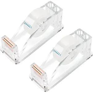 2 count Transparent  Tape Dispenser, Non-Skid Tape  Holder, Clear Tape Dispensers Bulk for Desk, Office, , School