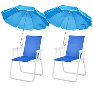 Folding Beach Chair with Umbrella for Adults, Lightweight Porable Camping Chair with 265lbs Capacity for Travel Picnic Concert & Outdoor Activities, Blue