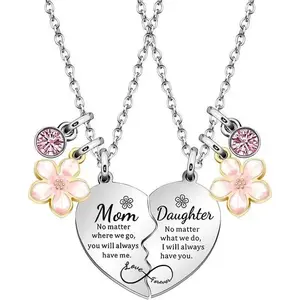 2Pcs Mother Daughter Heart Matching Pendant Necklace Set Gifts For Mom Mothers Day Birthday Christmas Presents From Daughter Mothers Day Gifts for Mom