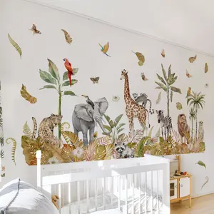 Bohemian Jungle Animal Wall Stickers Set, Hand-Drawn Boho Decor for Living Room & Bedroom Walls, Home Background Decoration