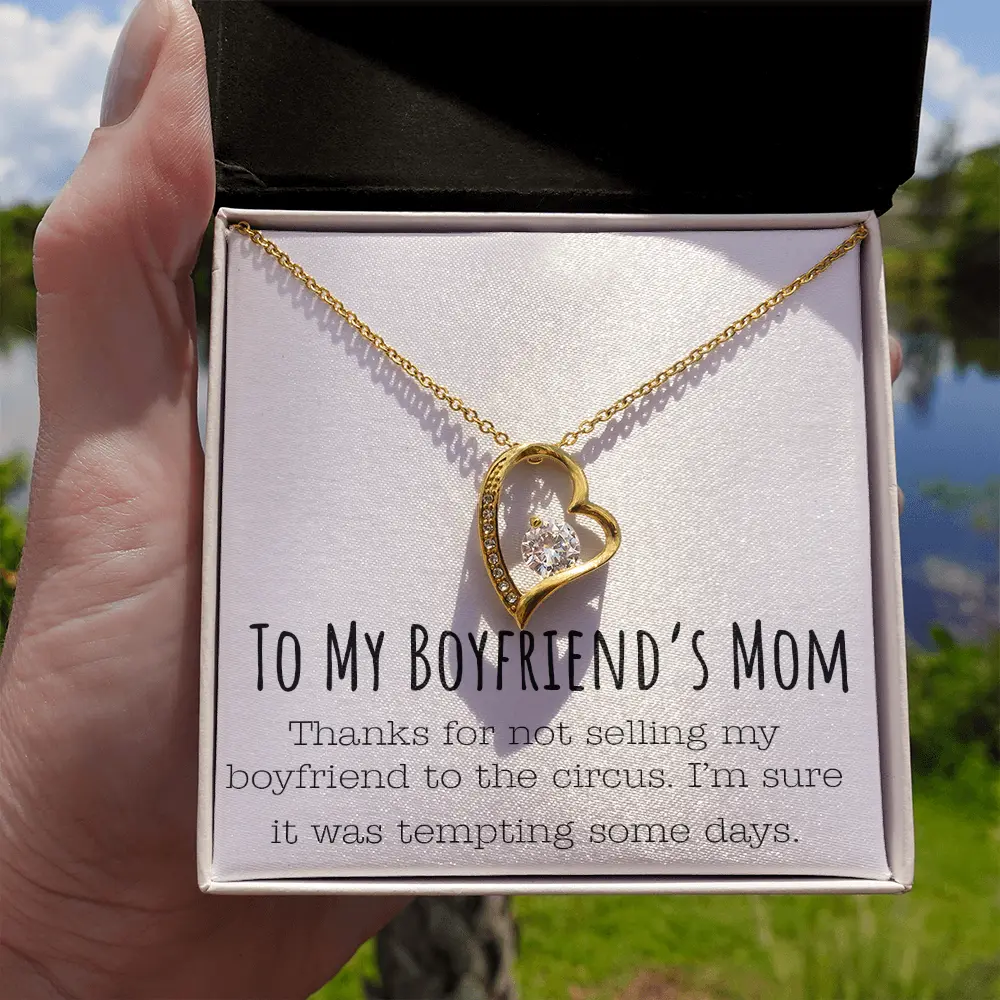 To My Boyfriend's Mom Necklace - Funny Gift for Future Mother in Law, Heart Pendant Necklace with Message Card, Birthday Mother's Day Jewelry Gift for Her