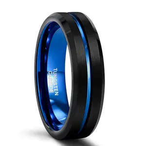 TIGRADE Blue Black Tungsten Carbide Ring 6/8/10mm – Blue Line Design