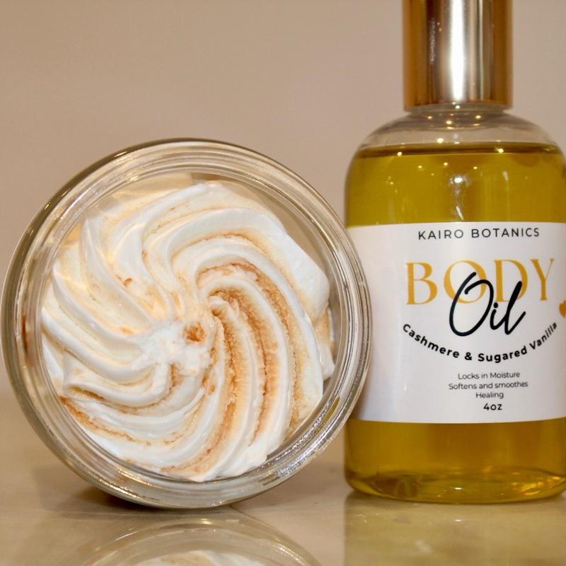 Cashmere & Sugared Vanilla Body Oil & Butter Bundle - Marshmallow Dreams Whipped Body Butter with Shea & Kokum Butters for Soft Hydrated Skin