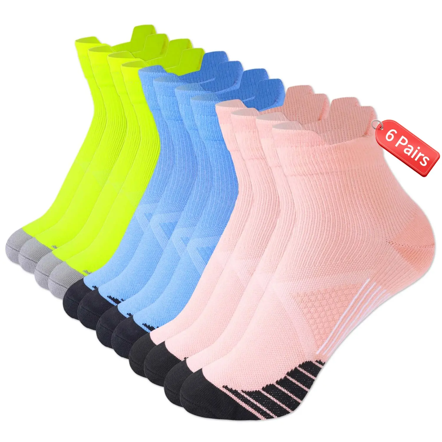 Isunie 6 Pairs Women's Ankle Compression Socks, Cushioned Moisture-Wicking Athletic Socks with Heel Tab, Soft & Breathable, Arch Support for Running, Walking, Sports, Summer Deal