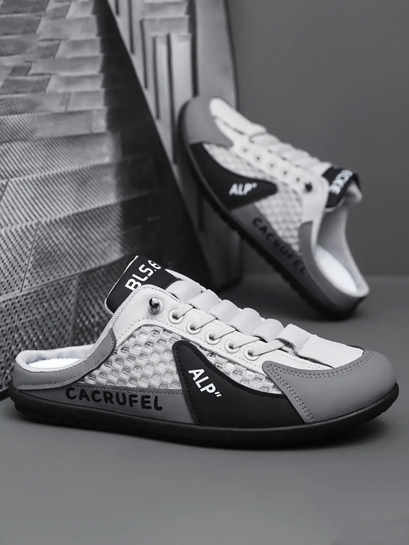 Men's Breathable Mesh Half Slip-On Athletic Sports Shoes, Trendy Walking Shoes, Lightweight Fashion Breathable Casual Walking Trainers Summer Footwear for Beach Outing & Daily Wear, Comfortable Fashion Design, Trainer Sneaker