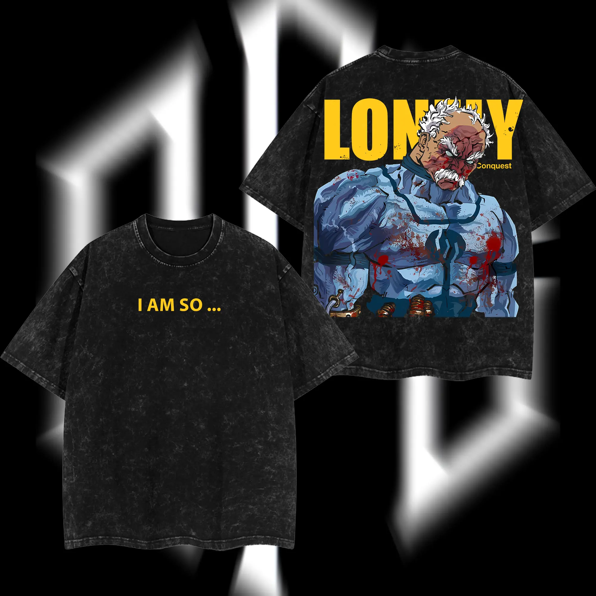 SuperStyle Men's "I am So Lonely" Conquest Viltrumite Invincible War Comic Apparel, Short-Sleeve Round Neck Seamless Oversize Lightweight Cotton Top, Double-Printed Acid-Washed T-Shirt