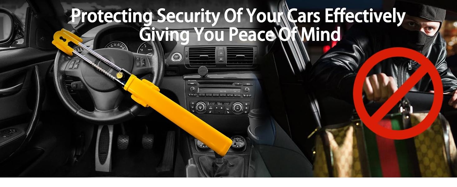 Steering Wheel Lock for Universal Adjustable Length Anti-Theft Device Locks Double Hook Locks for SUV Pickup Truck Van(Yellow)