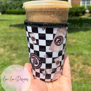 Lexi Lou Designs 7 Brew Coffee Cup Sleeve Koozie with Checkerboard Pattern and Eye Design for Stylish Beverage Protection