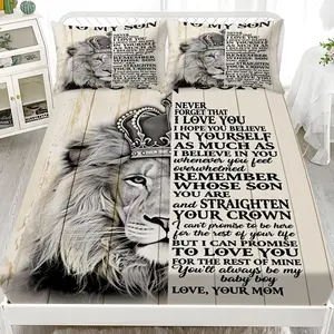 Bedding Sheet Set 3-Piece Lion Print Bed Sheets with Pillowcases, 100% Polyester Fabric, Washable, Deep Father Love Style Bedroom Decor