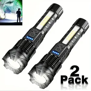 Professional Tactical  Ultra Bright Beam Smart USB Rechargeable Dual Color Strobe 5 Lighting Modes Compact Waterproof for Emergency Camping Survival 2 Pack Rechargeable High Lumen LED  ayrun    tech hiking  light  flashlight