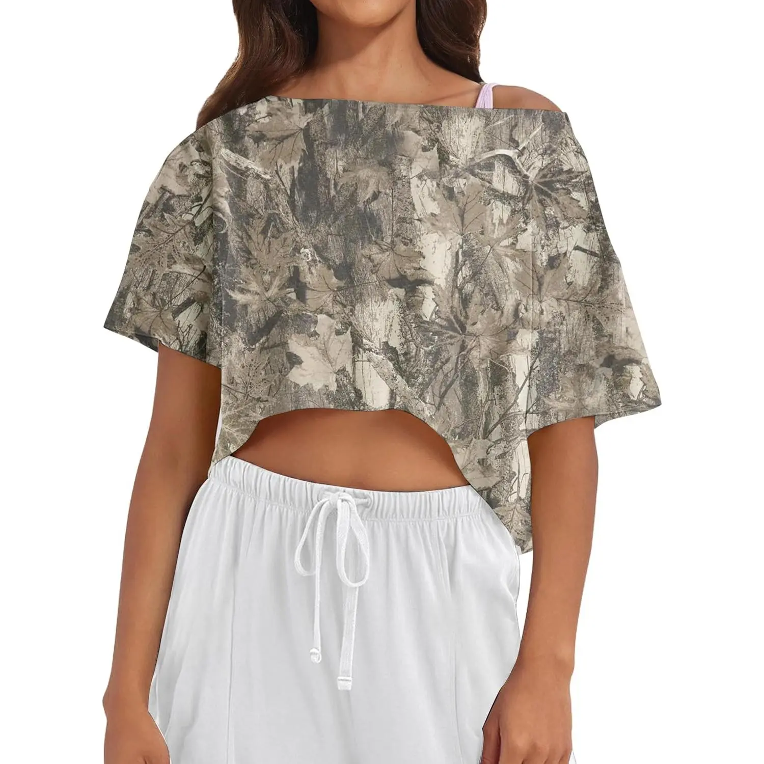 Oversized off the shoulder top for women short sleeve boat neck crop tee loose summer workout V-neck loose sleeve cotton T-shirt black casual fit chic