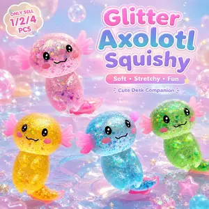 1/2/4 PCS Axolotl Squishy Stress Relief Toy, Glitter Squishies Fidget Toy, Soft Stretchy Sensory Squeeze Toy for Daily Relaxation, Desk Decor, Party Favor & Gift Option