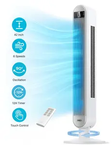 DREO 42" Tower Fans for home, Standing Bladeless Fan with Remote, 90° Oscillating Fan with LED Display, 12H Timer, 6 Speeds, 4 Modes, 26 ft/S High Velocity, 28dB  Ultra Quiet Bedroom Fans, White