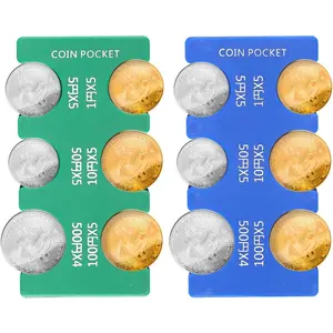 2pcs Japanese Coin Holders, Yen Organizer Hard Case with 6 Slots Rectangle Coin Dispenser Plastic Coin Sorter Collection Purse Wallet for Car Coin Container Storage Change Pouch(Blue and Green)