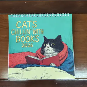 2026 Wall Calendar | Cats Chillin' With Books | 8.27x8.27 Inch | Cat Mom Gift | Book Lover Decor