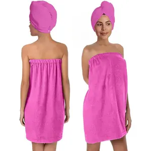 Pink Bath Wrap Set with Hair Turban, Absorbent Microfiber Spa Wrap, Robe for