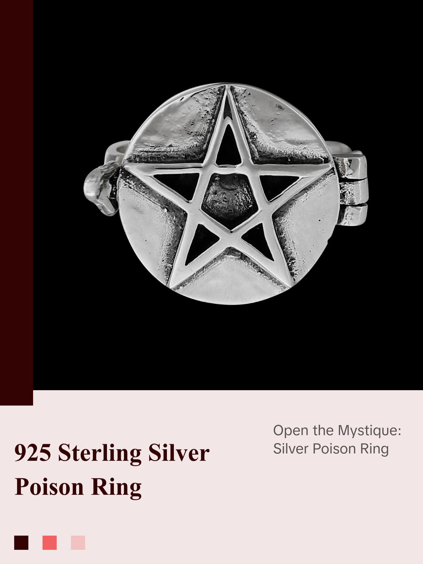 925 Sterling silver pentagram poison ring which opens and closes