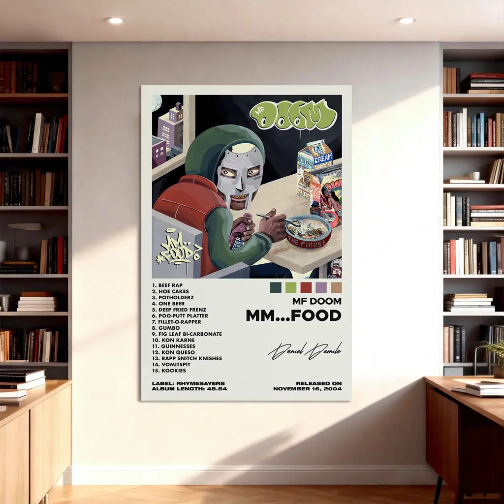 MF Doom Classic Artistic Poster - Pine Wood Print, Oil Painting Style Canvas Wall Art for Living Room, Porch Home Decor