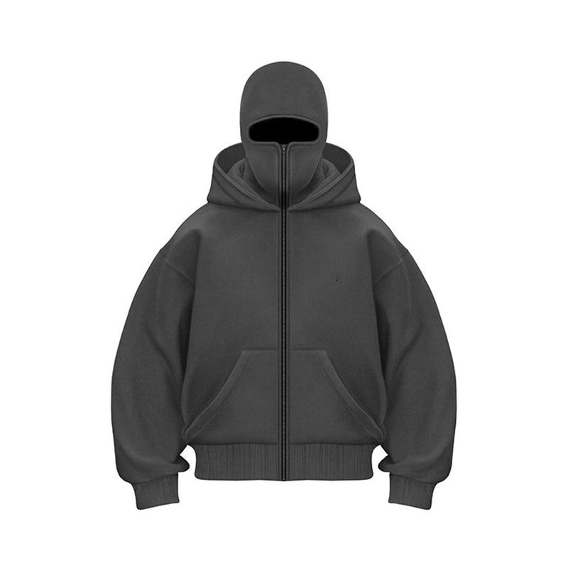Men's Balaclava Hoodie Jacket Zip Up Fashion Double Layer Hip Hop Outerwear Y2K Clothing for Men and Women 100% Polyester Fiber Long Sleeve Medium Length Casual Daily Wear