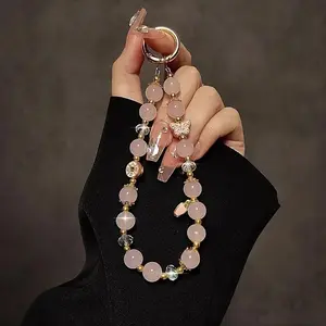 Handmade Beaded Wrist Strap, Short Hanging Rope for Phone Case Car Keychain Bag Charm, Women's Pearl Pendant Bracelet