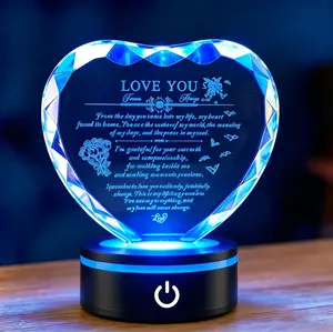 Gifts for Wife with Colorful LED Base Romantic Wedding Anniversary I Love You Gifts for Her Best Wife Birthday Gift Ideas to My Wife Crystal Presents from Husband